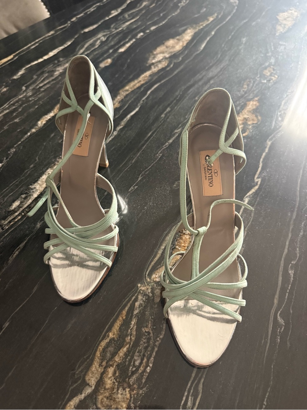 Valentino Garavani Mint Green Strappy Open-Toe Heels